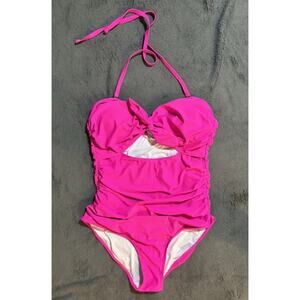 Women’s Full Coverage Bandeau One piece Swimsuit Hot Pink Removable Straps XL
